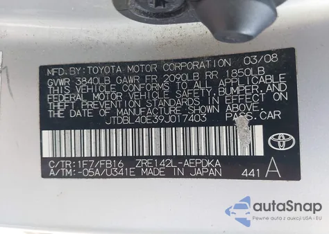 2009 Toyota Corolla Le from USA, damaged, VIN JTDBL40E39J017403